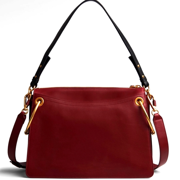 NWT CHLOÉ Medium Roy Red Plum Purple Suede Leather Black Strap Shoulder Bag - Picture 3 of 16